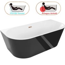 HD Florida Black 170x80 félszabadonálló akril kád rózsa arany túlfolyóval és click-clack leeresztővel