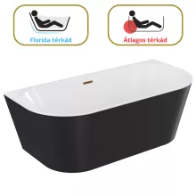 HD Florida Black 170x80 félszabadonálló akril kád rózsa arany túlfolyóval és click-clack leeresztővel