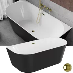   HD Florida Black 170x80 félszabadonálló akril kád fényes arany túlfolyóval és click-clack leeresztővel