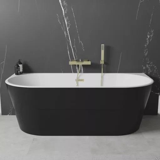 HD Florida Black 170x80 félszabadonálló akril kád fényes arany túlfolyóval és click-clack leeresztővel