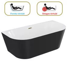 HD Florida Black 170x80 félszabadonálló akril kád fényes arany túlfolyóval és click-clack leeresztővel