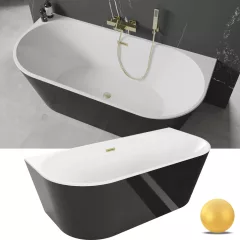   HD Florida Black 170x80 félszabadonálló akril kád szálcsiszolt arany túlfolyóval és click-clack leeresztővel