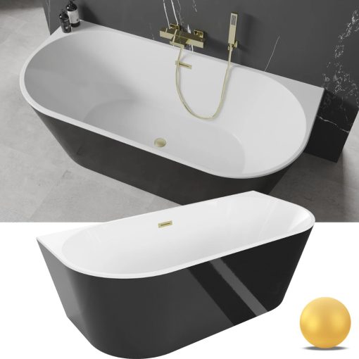 HD Florida Black 170x80 félszabadonálló akril kád szálcsiszolt arany túlfolyóval és click-clack leeresztővel