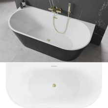 HD Florida Black 170x80 félszabadonálló akril kád szálcsiszolt arany túlfolyóval és click-clack leeresztővel