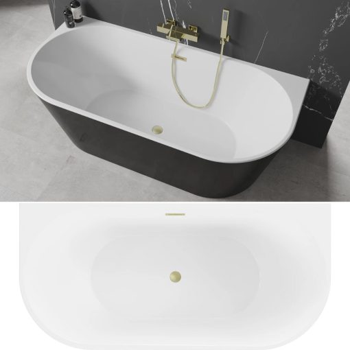 HD Florida Black 170x80 félszabadonálló akril kád szálcsiszolt arany túlfolyóval és click-clack leeresztővel