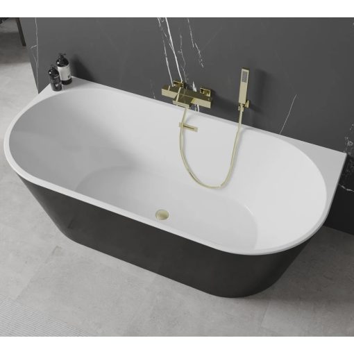 HD Florida Black 170x80 félszabadonálló akril kád szálcsiszolt arany túlfolyóval és click-clack leeresztővel