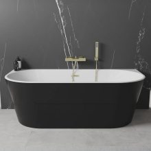 HD Florida Black 170x80 félszabadonálló akril kád szálcsiszolt arany túlfolyóval és click-clack leeresztővel