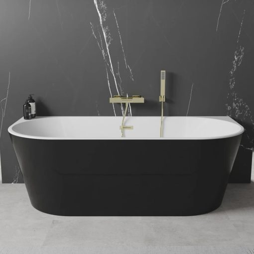 HD Florida Black 170x80 félszabadonálló akril kád szálcsiszolt arany túlfolyóval és click-clack leeresztővel