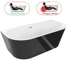HD Florida Black 170x80 félszabadonálló akril kád szálcsiszolt arany túlfolyóval és click-clack leeresztővel
