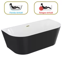 HD Florida Black 170x80 félszabadonálló akril kád szálcsiszolt arany túlfolyóval és click-clack leeresztővel