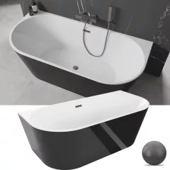   HD Florida Black 170x80 félszabadonálló akril kád szürke túlfolyóval és click-clack leeresztővel