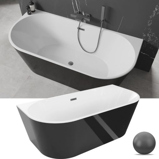 HD Florida Black 170x80 félszabadonálló akril kád szürke túlfolyóval és click-clack leeresztővel