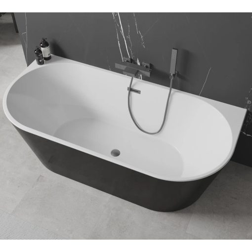 HD Florida Black 170x80 félszabadonálló akril kád szürke túlfolyóval és click-clack leeresztővel