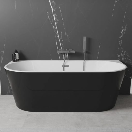 HD Florida Black 170x80 félszabadonálló akril kád szürke túlfolyóval és click-clack leeresztővel