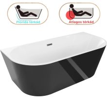 HD Florida Black 170x80 félszabadonálló akril kád szürke túlfolyóval és click-clack leeresztővel