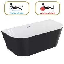 HD Florida Black 170x80 félszabadonálló akril kád szürke túlfolyóval és click-clack leeresztővel