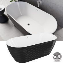 HD Naomi Black&White ovális térben álló akril kád fényes króm click-clack leeresztővel és slim túlfolyóval, 170x75x60 cm