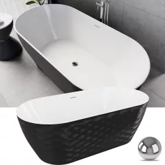   HD Naomi Black&White ovális térben álló akril kád fényes króm click-clack leeresztővel és slim túlfolyóval, 170x75x60 cm