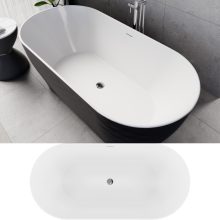 HD Naomi Black&White ovális térben álló akril kád fényes króm click-clack leeresztővel és slim túlfolyóval, 170x75x60 cm