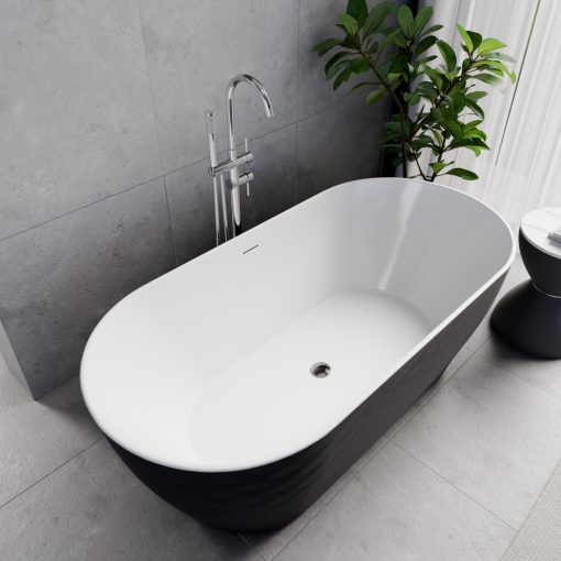 HD Naomi Black&White ovális térben álló akril kád fényes króm click-clack leeresztővel és slim túlfolyóval, 170x75x60 cm