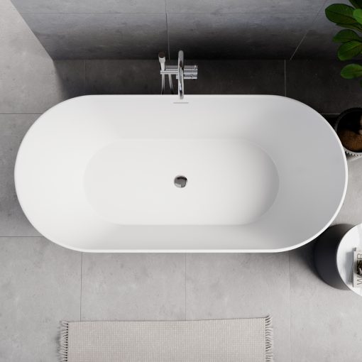 HD Naomi Black&White ovális térben álló akril kád fényes króm click-clack leeresztővel és slim túlfolyóval, 170x75x60 cm