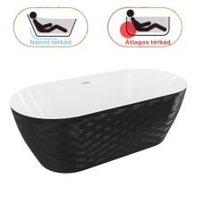 HD Naomi Black&White ovális térben álló akril kád fényes króm click-clack leeresztővel és slim túlfolyóval, 170x75x60 cm