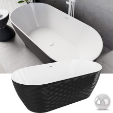 HD Naomi Black&White ovális térben álló akril kád fényes fehér click-clack leeresztővel és slim túlfolyóval, 170x75x60 cm