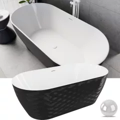   HD Naomi Black&White ovális térben álló akril kád fényes fehér click-clack leeresztővel és slim túlfolyóval, 170x75x60 cm