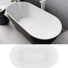 HD Naomi Black&White ovális térben álló akril kád fényes fehér click-clack leeresztővel és slim túlfolyóval, 170x75x60 cm