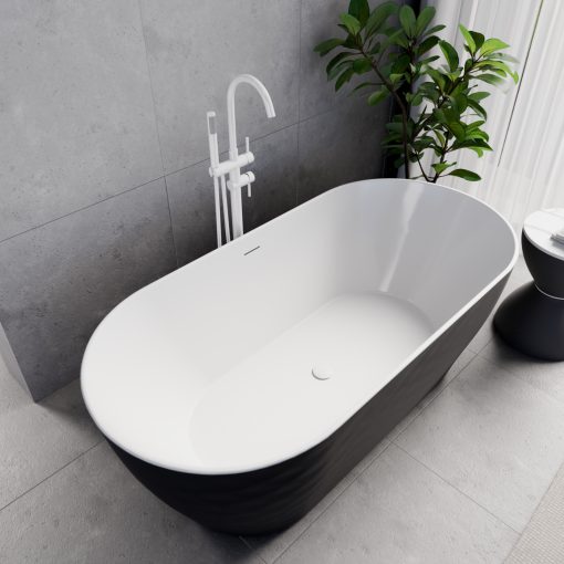 HD Naomi Black&White ovális térben álló akril kád fényes fehér click-clack leeresztővel és slim túlfolyóval, 170x75x60 cm