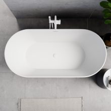 HD Naomi Black&White ovális térben álló akril kád fényes fehér click-clack leeresztővel és slim túlfolyóval, 170x75x60 cm