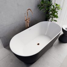 HD Naomi Black&White ovális térben álló akril kád rózsa arany click-clack leeresztővel és slim túlfolyóval, 170x75x60 cm