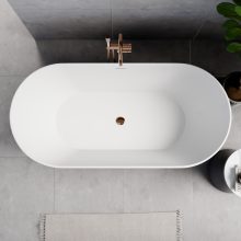 HD Naomi Black&White ovális térben álló akril kád rózsa arany click-clack leeresztővel és slim túlfolyóval, 170x75x60 cm