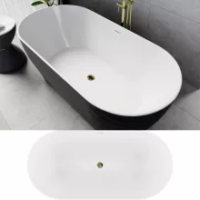 HD Naomi Black&White ovális térben álló akril kád fényes arany click-clack leeresztővel és slim túlfolyóval, 170x75x60 cm