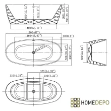HD Naomi Black&White ovális térben álló akril kád fényes arany click-clack leeresztővel és slim túlfolyóval, 170x75x60 cm
