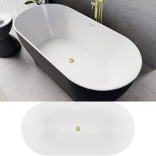 HD Naomi Black&White ovális térben álló akril kád szálcsiszolt arany click-clack leeresztővel és slim túlfolyóval, 170x75x60 cm