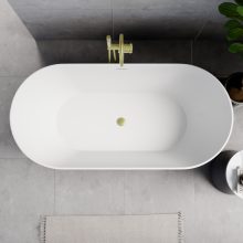 HD Naomi Black&White ovális térben álló akril kád szálcsiszolt arany click-clack leeresztővel és slim túlfolyóval, 170x75x60 cm