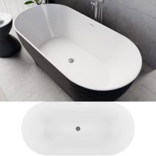 HD Naomi Black&White ovális térben álló akril kád szürke click-clack leeresztővel és slim túlfolyóval, 170x75x60 cm