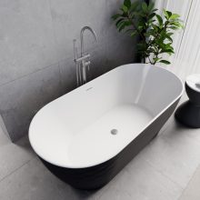 HD Naomi Black&White ovális térben álló akril kád szürke click-clack leeresztővel és slim túlfolyóval, 170x75x60 cm