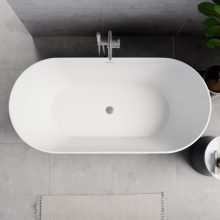 HD Naomi Black&White ovális térben álló akril kád szürke click-clack leeresztővel és slim túlfolyóval, 170x75x60 cm