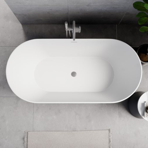 HD Naomi Black&White ovális térben álló akril kád szürke click-clack leeresztővel és slim túlfolyóval, 170x75x60 cm