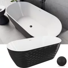   HD Naomi Black&White ovális térben álló akril kád matt fekete click-clack leeresztővel és slim túlfolyóval, 170x75x60 cm