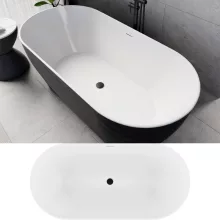 HD Naomi Black&White ovális térben álló akril kád matt fekete click-clack leeresztővel és slim túlfolyóval, 170x75x60 cm