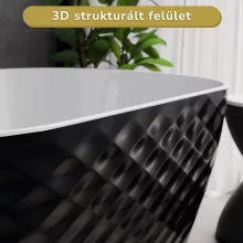 HD Naomi Black&White ovális térben álló akril kád matt fekete click-clack leeresztővel és slim túlfolyóval, 170x75x60 cm