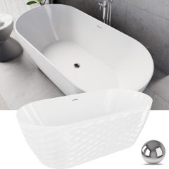   HD Naomi White ovális térben álló akril kád fényes króm click-clack leeresztővel és slim túlfolyóval, 170x75x60 cm