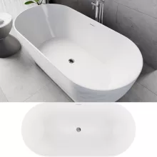 HD Naomi White ovális térben álló akril kád fényes króm click-clack leeresztővel és slim túlfolyóval, 170x75x60 cm