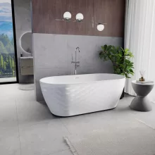 HD Naomi White ovális térben álló akril kád fényes króm click-clack leeresztővel és slim túlfolyóval, 170x75x60 cm