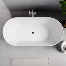HD Naomi White ovális térben álló akril kád fényes króm click-clack leeresztővel és slim túlfolyóval, 170x75x60 cm