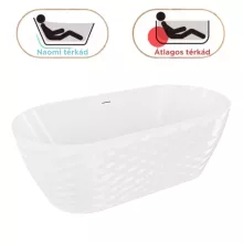HD Naomi White ovális térben álló akril kád fényes króm click-clack leeresztővel és slim túlfolyóval, 170x75x60 cm