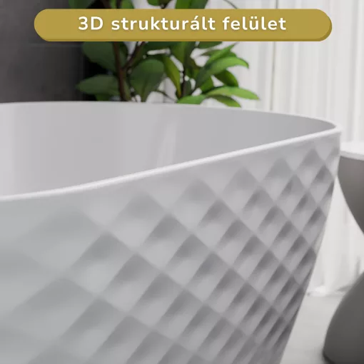 HD Naomi White ovális térben álló akril kád fényes króm click-clack leeresztővel és slim túlfolyóval, 170x75x60 cm